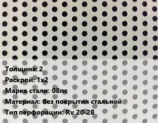 Лист перфорированный 2 1х2 Марка: 08пс без покрытия стальной Rv 20-28